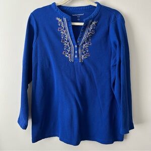 Woman Within cotton waffle knot embroidered Henley top 18/20